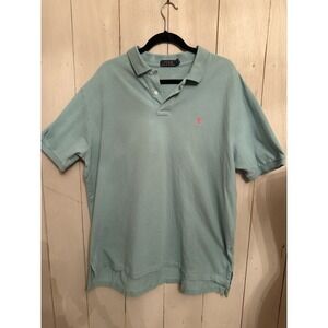 Polo Ralph Lauren Shirt Mens Turquoise Blue Short Sleeve Polo w/pink Pony XXL D4
